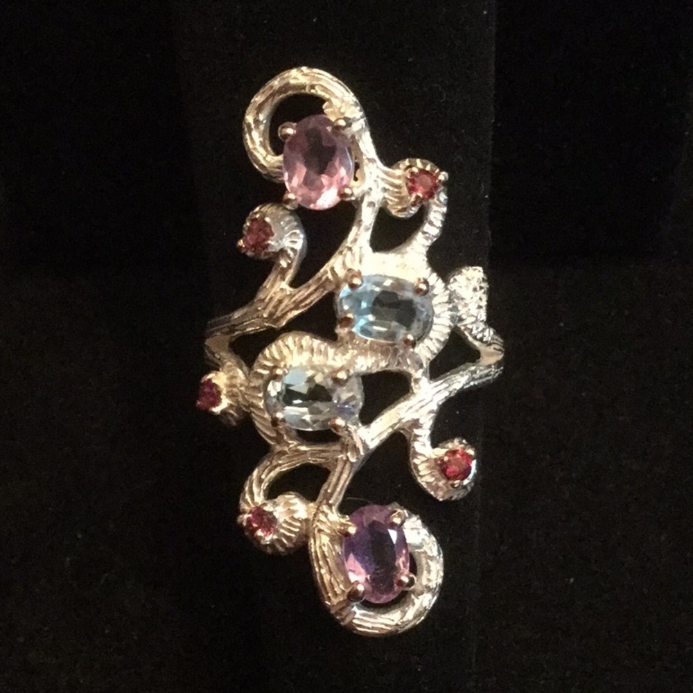 Dramatic Genuine Amethyst & Gemstone Ring - image 1